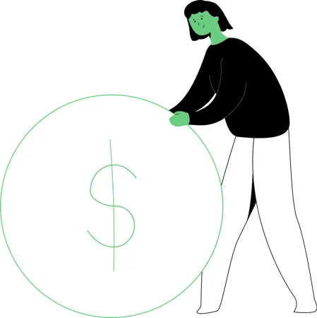 Woman showing dollar coin Illustration