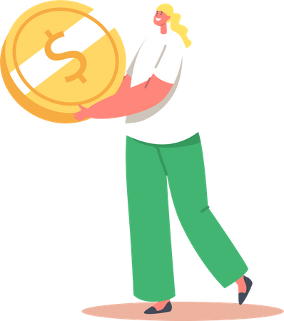 Woman showing dollar coin  Illustration