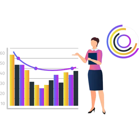 The Girl Is Showing The Down Slope Of Bar Graph Illustration