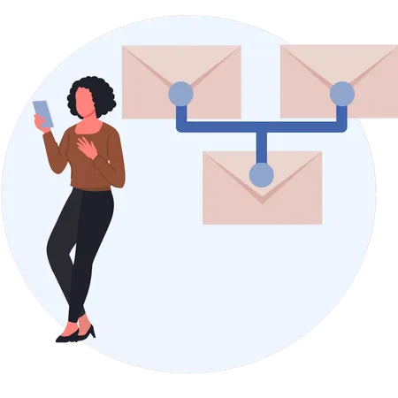 Woman showing email networking  Illustration