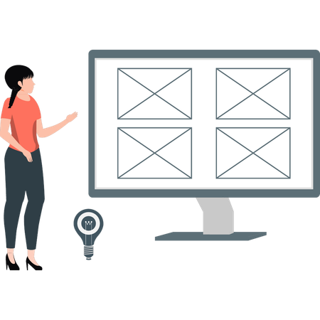 Woman showing email on monitor  Illustration