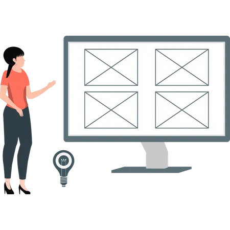 Woman showing email on monitor  Illustration