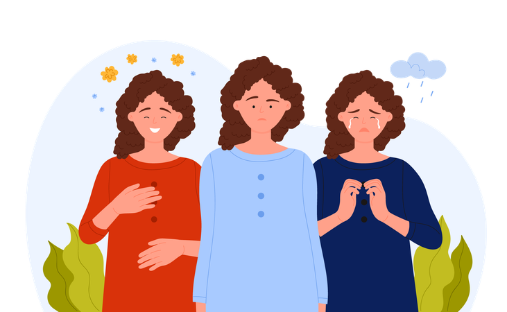 Woman showing Emotional States of Bipolar Disorder  Illustration