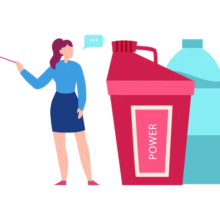 Woman showing energy drink  イラスト