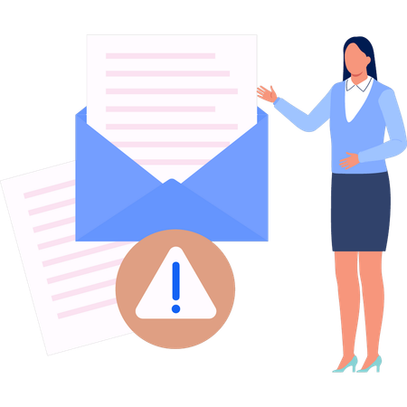Woman showing error document in email  Illustration