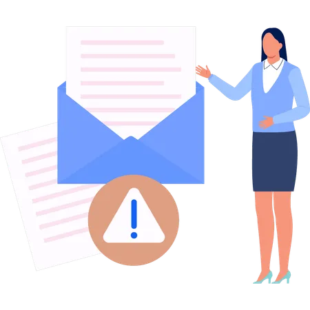 Woman showing error document in email  イラスト