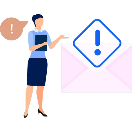 Woman showing error in mail information  Illustration
