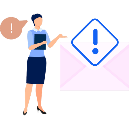 Woman showing error in mail information  Illustration