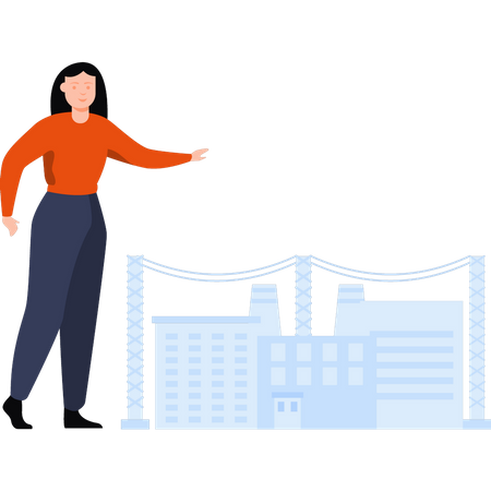 Woman showing factory building  Illustration