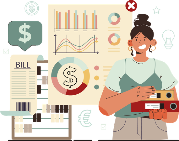 Woman showing financial analysis report  Illustration