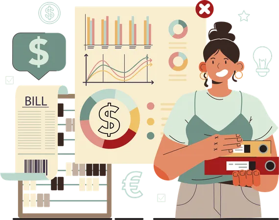 Woman showing financial analysis report  Illustration