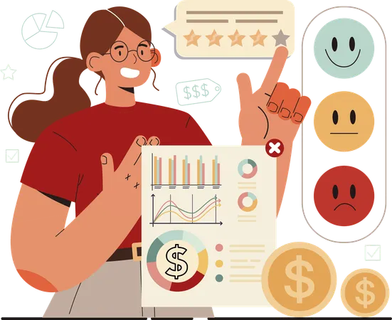Woman showing financial report  Illustration