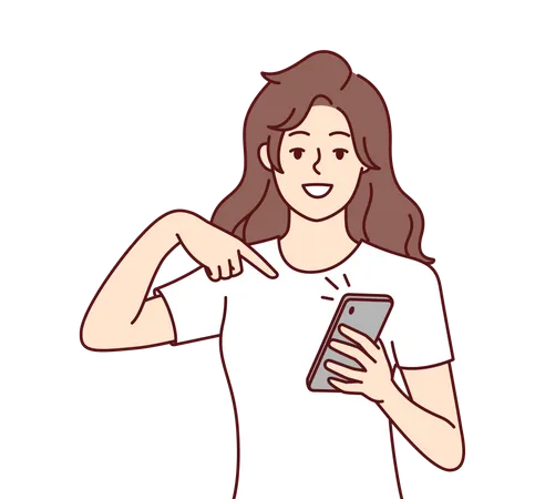 Woman showing finger towards smartphone  Illustration