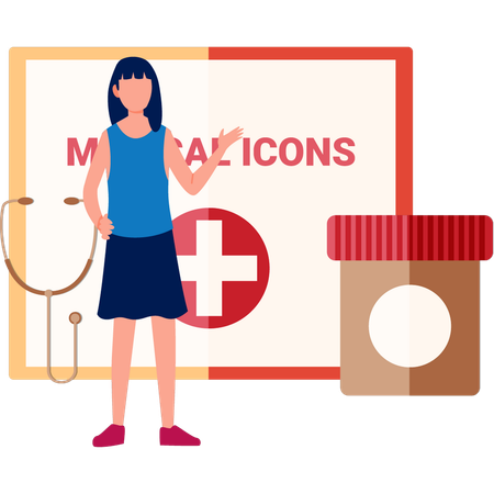 Woman Showing First Aid Medications  Illustration