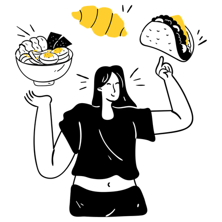 Woman showing food variety  Illustration
