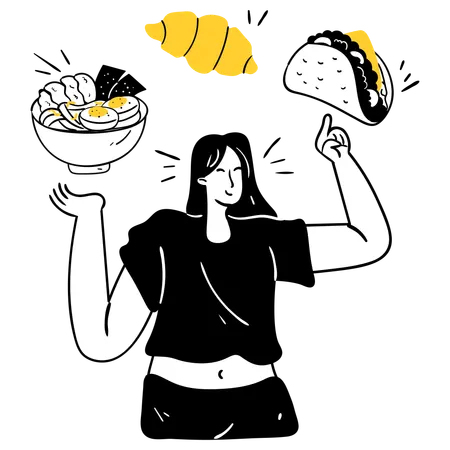 Woman showing food variety  Illustration