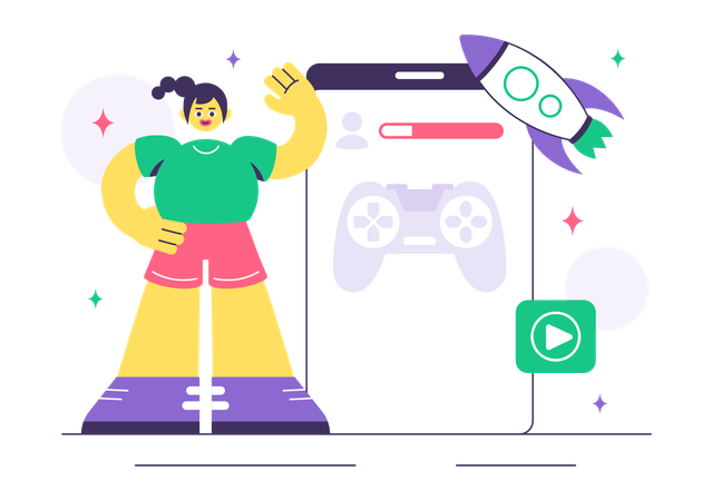 Woman showing game development process  Illustration