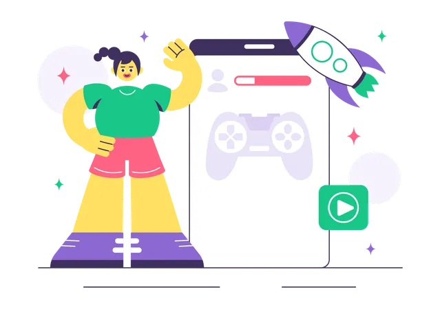 Woman showing game development process  Illustration