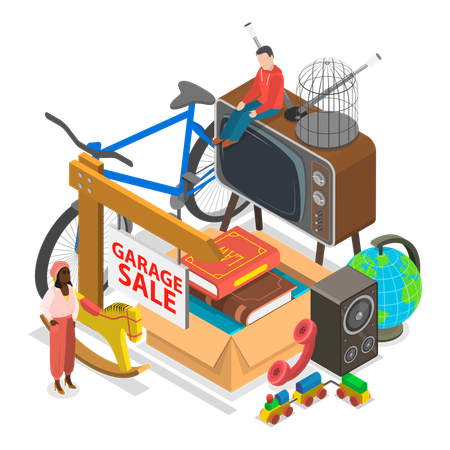 Woman showing Garage Sale  Illustration