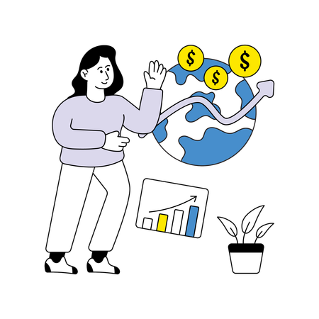 世界経済を示す女性  イラスト
