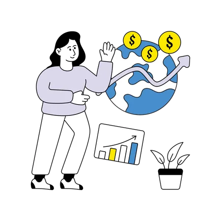 Woman showing Global Economy  Illustration