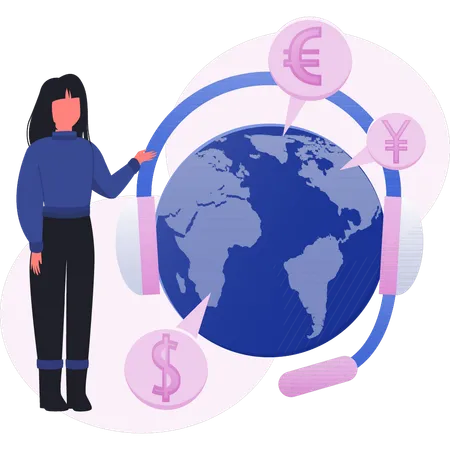 Woman showing global money  Illustration