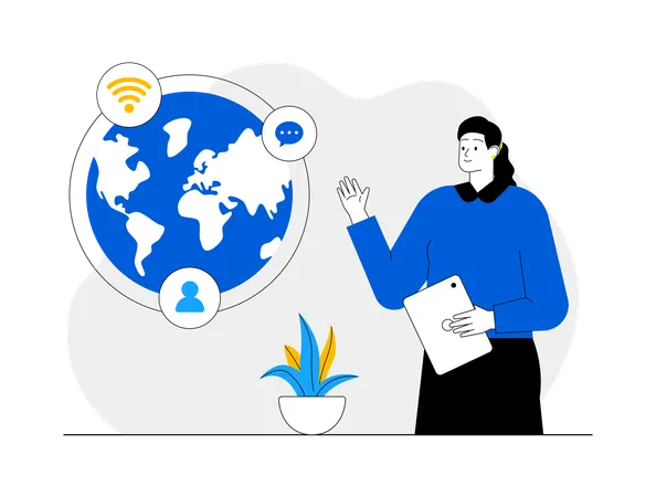 Woman showing global network  Illustration