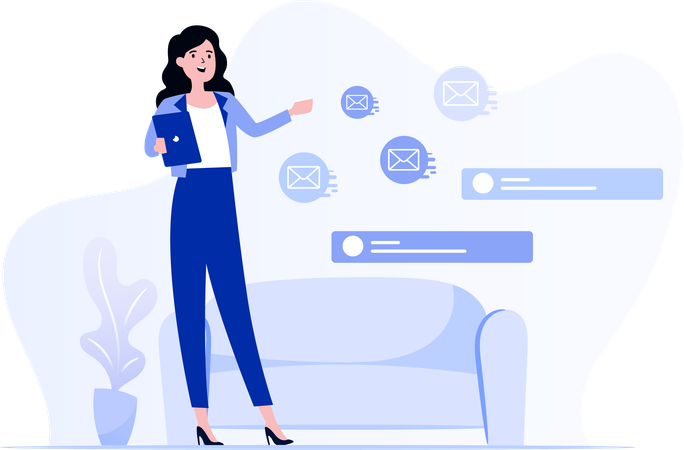 Woman Showing Group Messaging  Illustration
