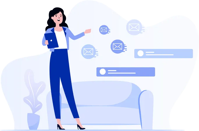 Woman Showing Group Messaging  Illustration