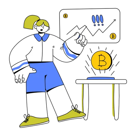 Woman Showing Growth Of Cryptocurrencies On Chart  Illustration