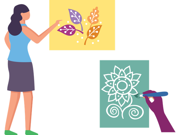 Woman showing handmade cards  Illustration