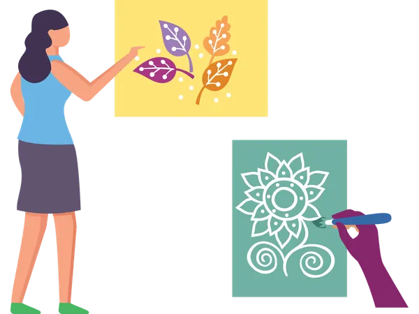 Woman showing handmade cards  Illustration