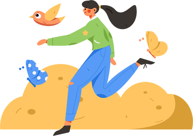 Woman showing hands while running  Illustration