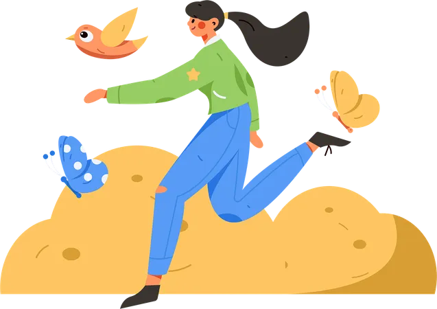 Woman showing hands while running  Illustration