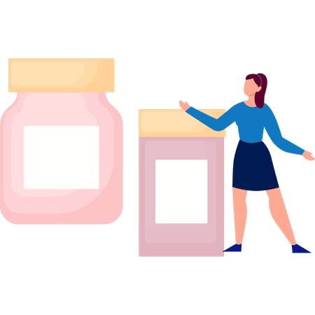 Woman Showing Healthcare Medicines  Illustration