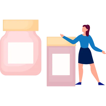 Woman Showing Healthcare Medicines  Illustration