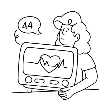 Woman showing Heartbeat Monitor  Illustration