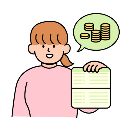 Woman Showing her Savings Account Book  イラスト
