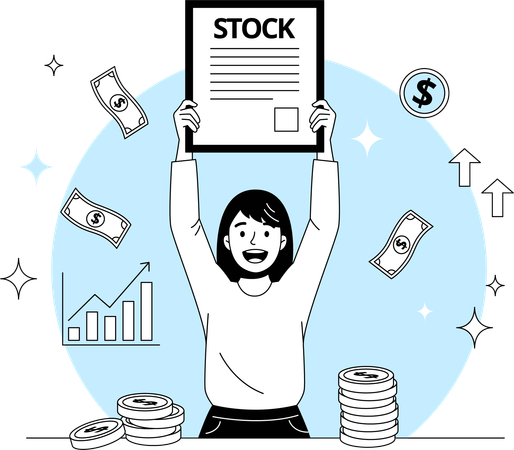 Woman showing her stock portfolio  Illustration