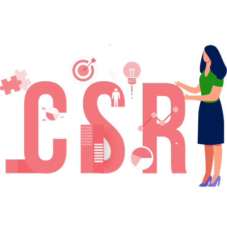 Woman showing high Quality Product Iso CSR  Illustration