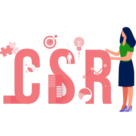 Woman showing high Quality Product Iso CSR  Illustration