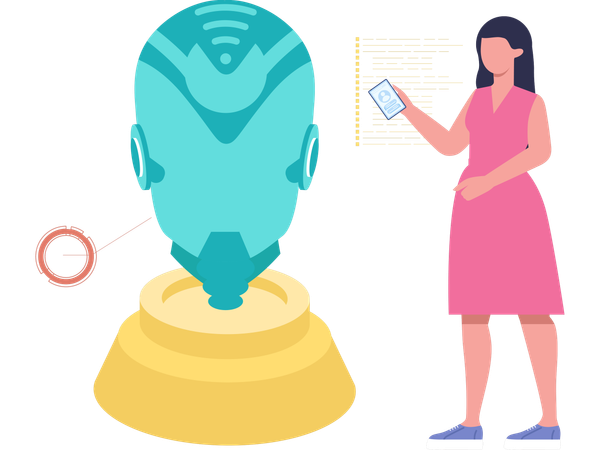Woman showing holographic image  Illustration