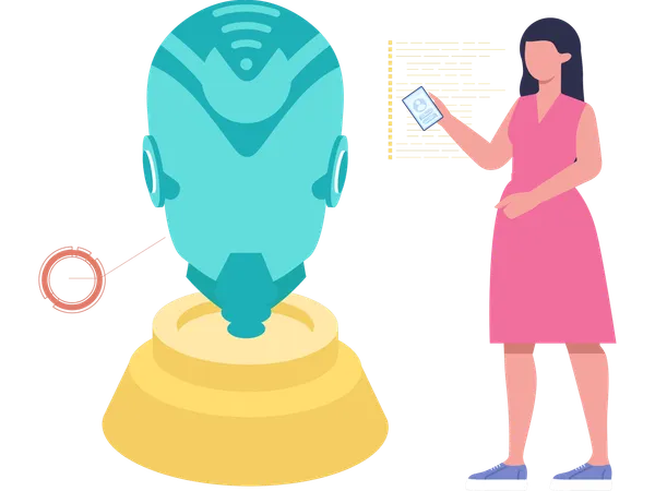 Woman showing holographic image  Illustration