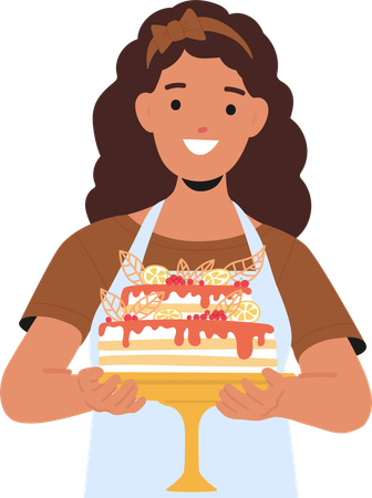 Woman showing homemade cake  Illustration