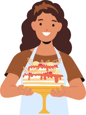 Woman showing homemade cake  Illustration