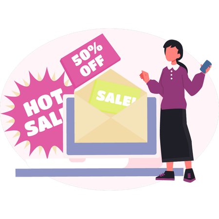 Woman showing hot sale mail  Illustration