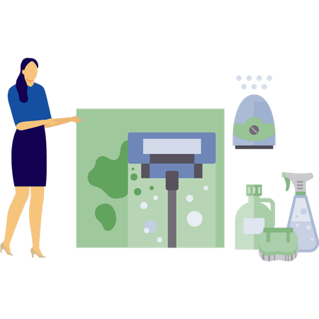 Woman showing house cleaning product  Illustration