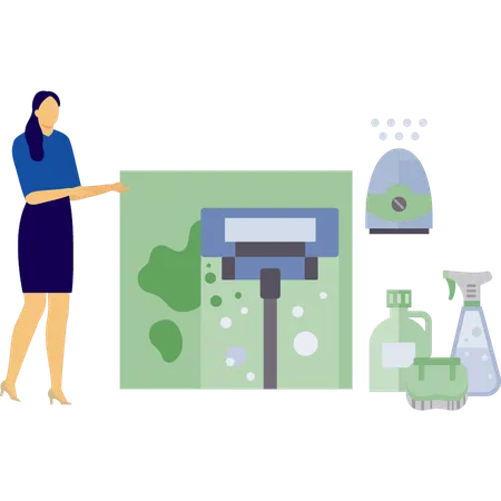 Woman showing house cleaning product  Illustration