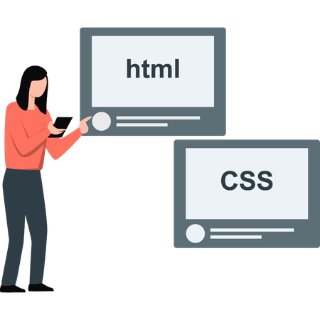 Woman showing html and css web development  Illustration