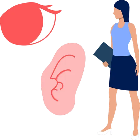 Woman showing human  ear  Illustration